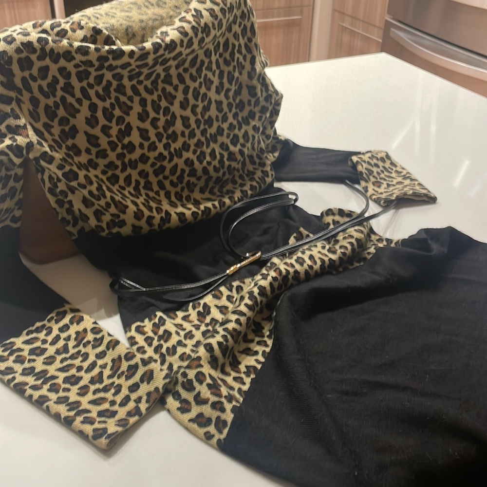 Tahiti Arthur S. Levine leopard print wool dress with belt